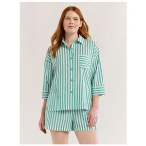 Joyspun Womens Woven ¾ Sleeve Notch Collar Top & Boxer Shorts Pajama Set XL NWT